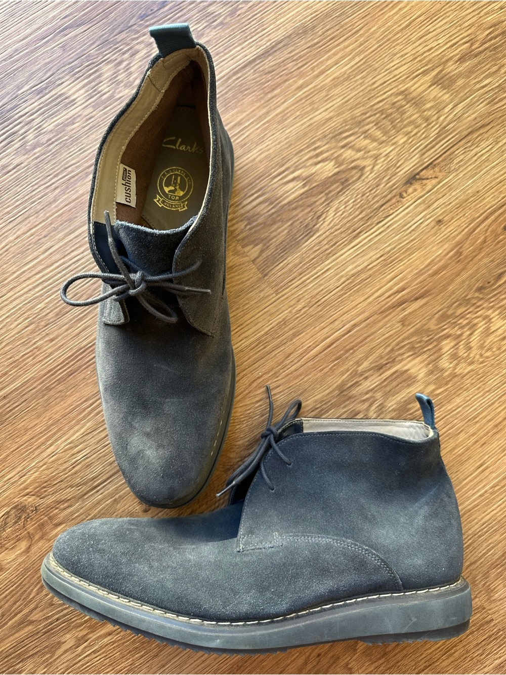Clarks Original Desert Boots Mens 10 Navy Blue Suede Chukka Lace Up Almond Toe